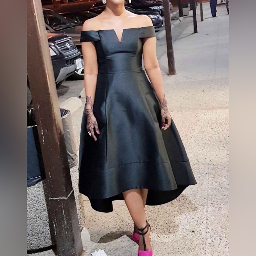 Black shoulder off dress